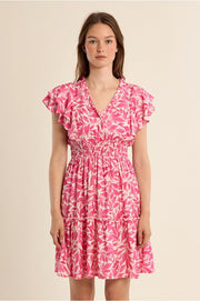 Molly Bracken Short Dress Pink Leaf Print