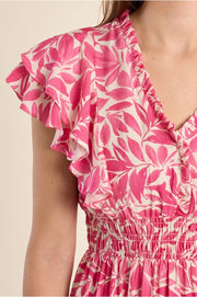 Molly Bracken Short Dress Pink Leaf Print