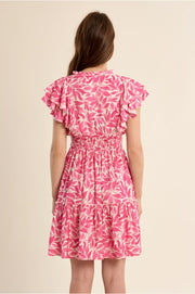 Molly Bracken Short Dress Pink Leaf Print