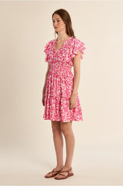 Molly Bracken Short Dress Pink Leaf Print