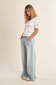 Molly Bracken Knit Top With Embroidery Flowers Off-white