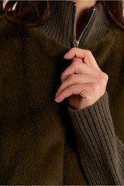 Molly Bracken Faux Fur/Ribbed Knit Zip Jacket Khaki