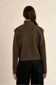 Molly Bracken Faux Fur/Ribbed Knit Zip Jacket Khaki