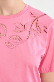 Molly Bracken Openwork Embroidered Tee Pink