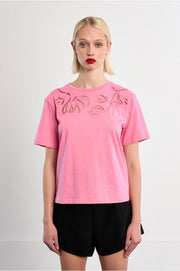 Molly Bracken Openwork Embroidered Tee Pink