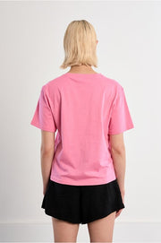 Molly Bracken Openwork Embroidered Tee Pink
