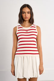 Molly Bracken Striped Ribbed Tank Red
