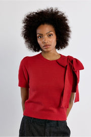 Molly Bracken Knit Tee With Bow Detail Red