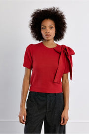 Molly Bracken Knit Tee With Bow Detail Red