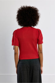 Molly Bracken Knit Tee With Bow Detail Red