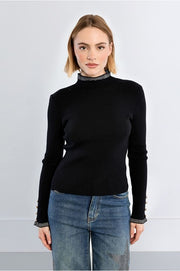 Molly Bracken Knit High Neck Top Black