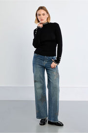 Molly Bracken Knit High Neck Top Black