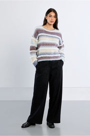 Molly Bracken Knitted Striped Fringed Sweater