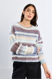 Molly Bracken Knitted Striped Fringed Sweater
