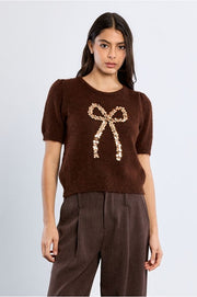 Molly Bracken Knit Sweater With Sequin Bow Chocolate