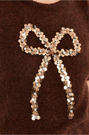 Molly Bracken Knit Sweater With Sequin Bow Chocolate