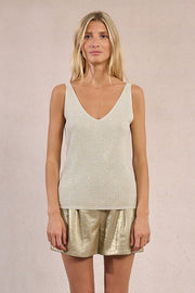 Molly Bracken Knit Tank Top With Rhinestone Detail Off-white