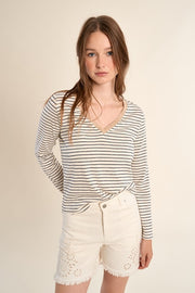 Molly Bracken Striped Tee Off-white/Navy