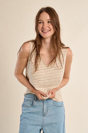 Molly Bracken Striped Knit Tank Top Off-white/Beige