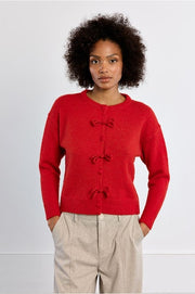 Molly Bracken Knit Cardigan With Bow Details Red