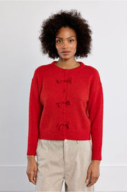 Molly Bracken Knit Cardigan With Bow Details Red