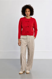 Molly Bracken Knit Cardigan With Bow Details Red