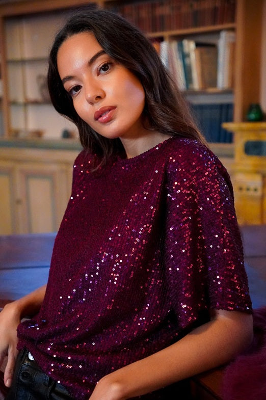 Molly Bracken Sequin Top Dark Pink