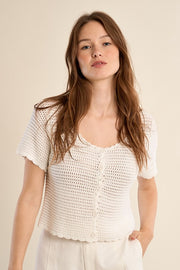 Molly Bracken Crochet Knit Cardi White