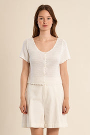 Molly Bracken Crochet Knit Cardi White