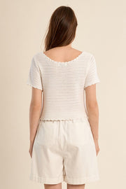 Molly Bracken Crochet Knit Cardi White