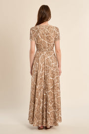 Molly Bracken Leaf Print Dress Camel