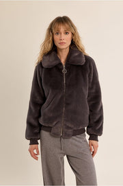 Molly Bracken Faux Fur Jacket Dark Grey