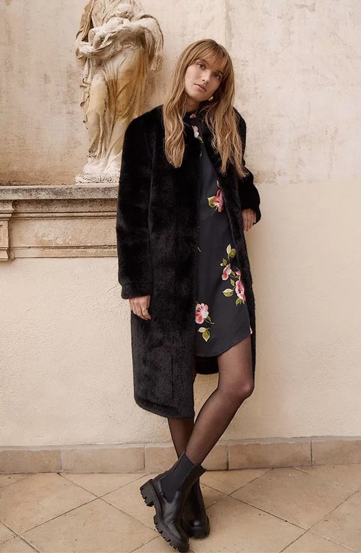Molly Bracken Faux Fur Coat Black
