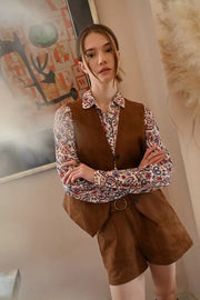 Molly Bracken Suede Sleeveless Jacket Brown