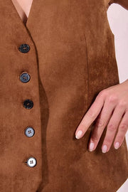 Molly Bracken Suede Sleeveless Jacket Brown