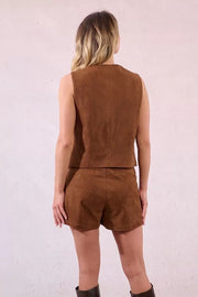 Molly Bracken Suede Sleeveless Jacket Brown