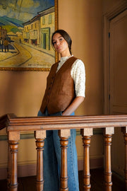 Molly Bracken Suede Sleeveless Jacket Brown