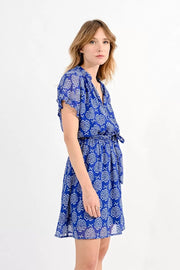 Molly Bracken Blue Abstract Print Short Dress