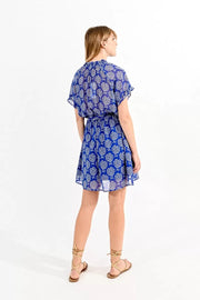 Molly Bracken Blue Abstract Print Short Dress