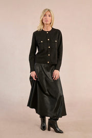 Molly Bracken Long Satin Skirt Black