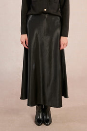 Molly Bracken Long Satin Skirt Black