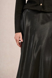 Molly Bracken Long Satin Skirt Black