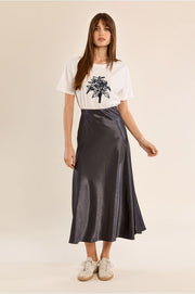 Molly Bracken Satin Skirt Gun Metal