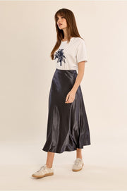 Molly Bracken Satin Skirt Gun Metal