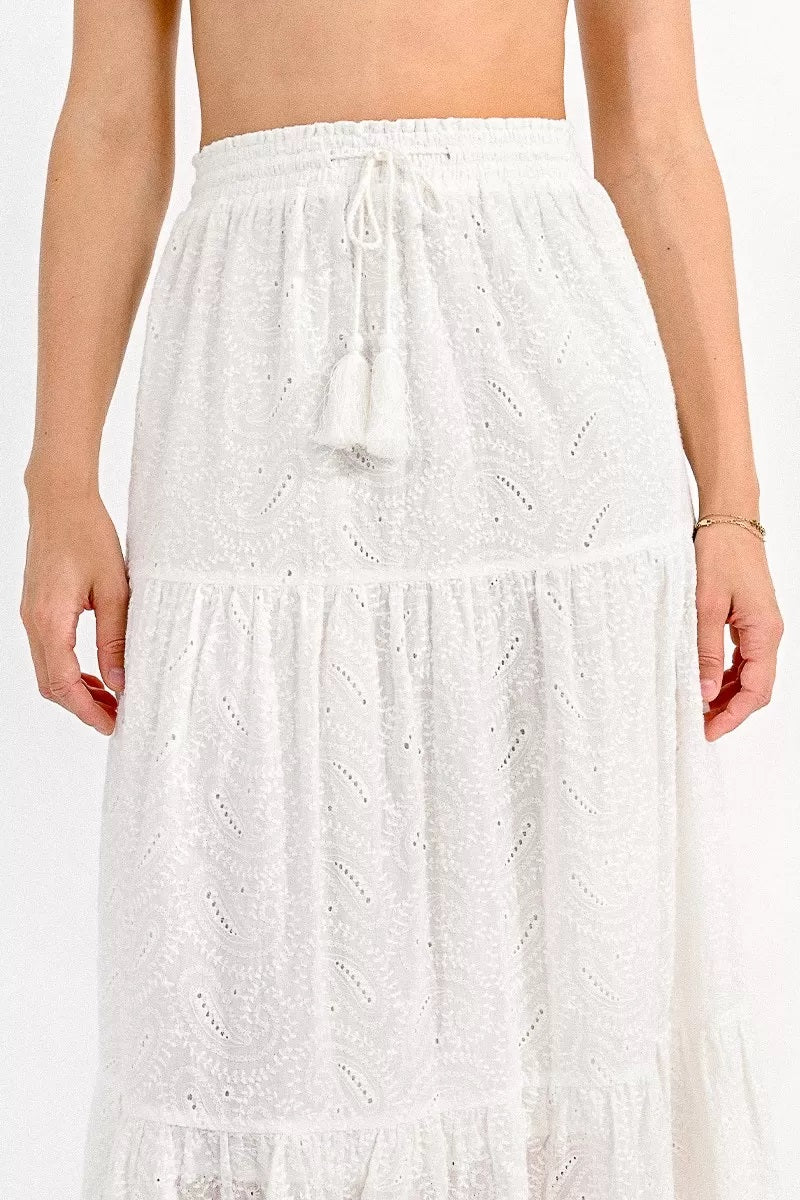 High Waisted Long Skirt In English Lace White – County Boutique