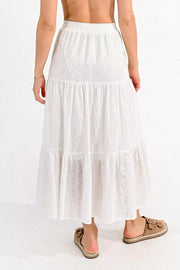 High Waisted Long Skirt In English Lace White