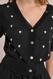 Molly Bracken  Knit Cardi With Heart Pattern Black