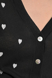 Molly Bracken  Knit Cardi With Heart Pattern Black