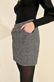 Molly Bracken Short Herringbone Skirt Black/Off-white