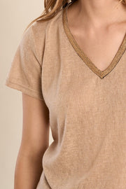 Molly Bracken V-Neck T-Shirt Beige